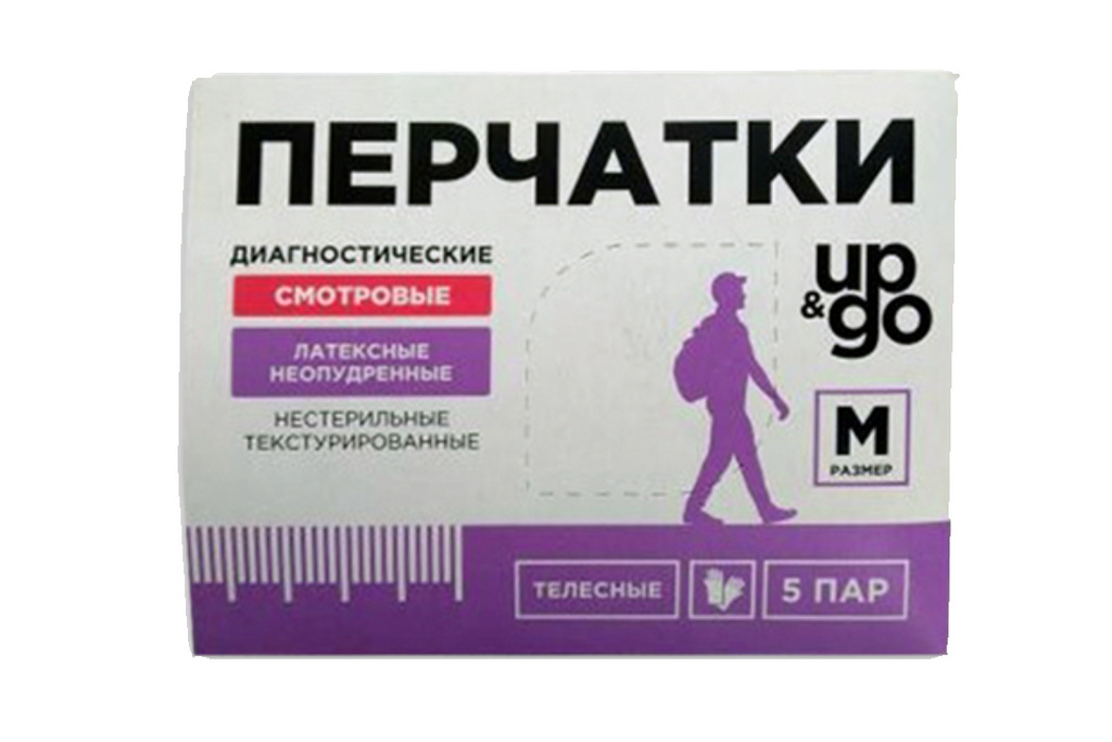 фото упаковки Перчатки диагностические смотровые латексные UP&GO