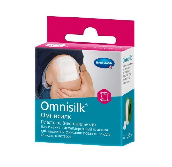 фото упаковки Omnisilk Пластырь фиксирующий, 5мх1.25см, пластырь медицинский, шелковая основа, 1 шт. фото упаковки Omnisilk Пластырь фиксирующий