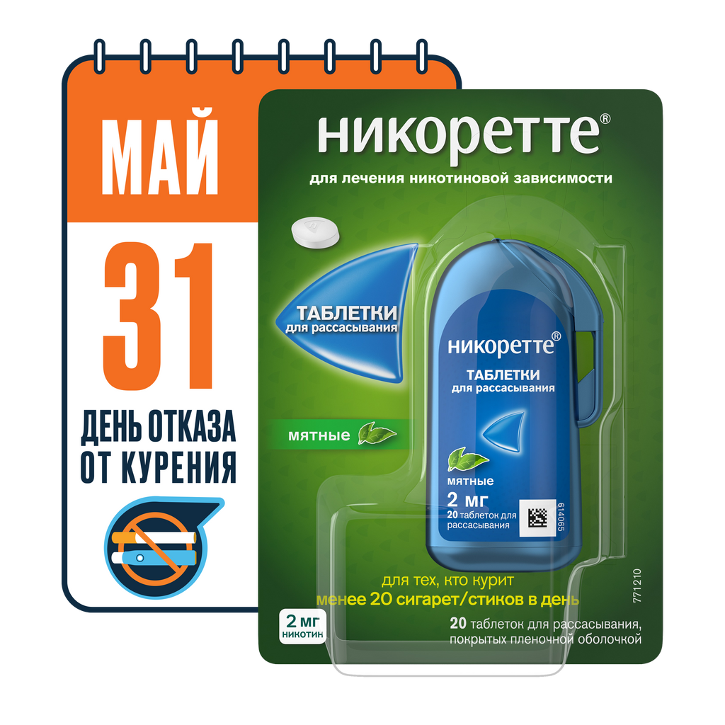 Никоретте, 2 мг, таблетки для рассасывания, мята, 20 шт.