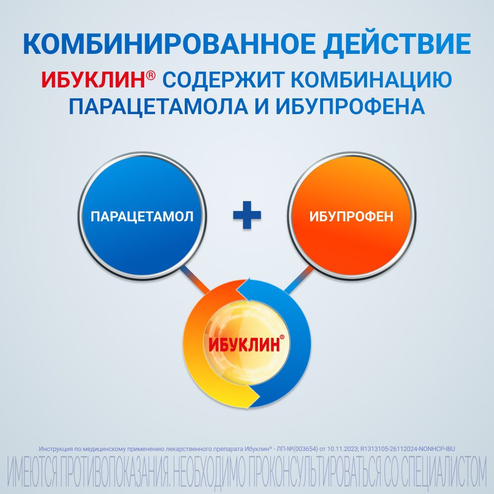 Ибуклин, 400 мг+325 мг, таблетки, покрытые пленочной оболочкой, 10 шт.