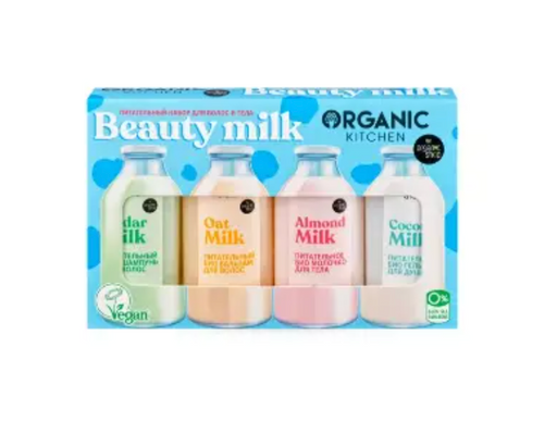 Organic kitchen набор питательный для волос и тела beauty milk, био шампунь+био гель для душа+био молочко для тела, 1 шт.