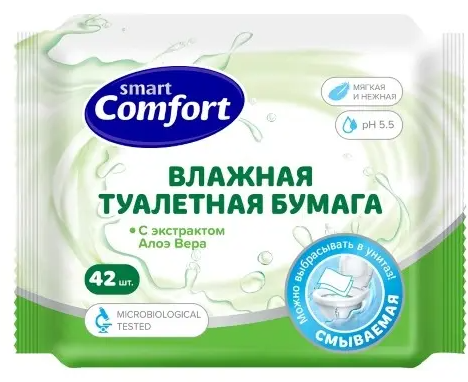 Smart comfort туалетная бумага влажная, с экстрактом алоэ, 42 шт.