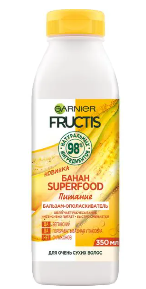 Garnier Fructis Бальзам-ополаскиватель Superfood Питание Банан, бальзам-ополаскиватель, для очень сухих волос, 350 мл, 1 шт.