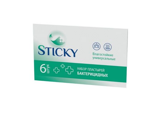 Sticky Пластырь бактерицидный влагостойкий, 1,9 х 7,2 см, 6 шт.