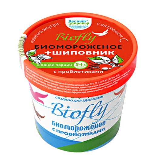 Biofly Биомороженое кисломолочное ванильное, мороженое, с экстрактом шиповника, 45 г, 1 шт.