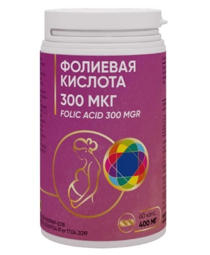 Фолиевая кислота 300 мкг, 300 мкг, капсулы, 60 шт.