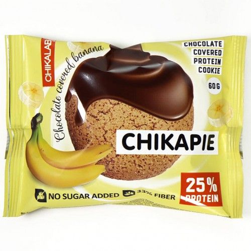 Chikalab Chikapie Печенье протеиновое с начинкой Банан в шоколаде, печенье глазированное, 60 г, 1 шт.