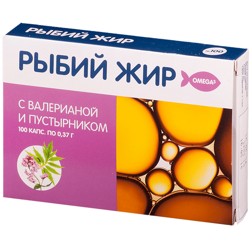 PL Рыбий жир, 370 мг, капсулы, с экстрактом валерьяны и пустырника, 100 шт.