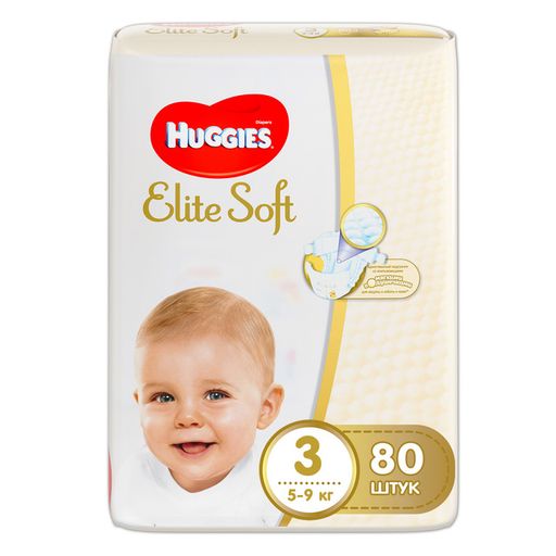 Huggies Elite Soft Подгузники детские , р. 3, 5-9 кг, 80 шт.