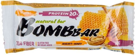Bombbar батончик протеиновый Грецкие орехи с медом, 20%, 60 г, 1 шт.