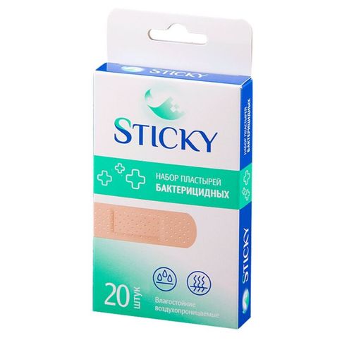 Sticky Пластырь бактерицидный влагостойкий, 1,9 х 7,2 см, 20 шт.